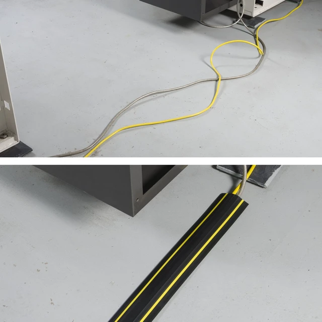 Alt view image 2 of 3 - 30ft Floor Cord Cover, Made in USA Linkable Cable Protector, Hide Extension Cords, Protect Cords, Prevent Cable Trips, Cord Hider, Heavy Duty - Cord Cavity = 1.18" (W) x 0.39" (H), Black/Yellow