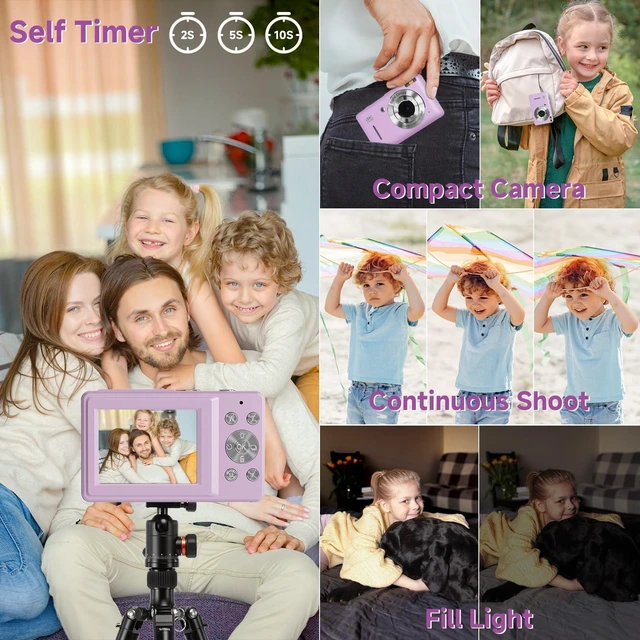 Alt view image 5 of 7 - Digital Camera, 44MP Compact Camera, FHD 1080P Point and Shoot Digital Cameras with 16X Zoom, Face Detect, Smile Capture, Anti Shake, for Boys Girls Teens Gifts (Purple)
