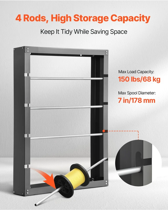 Alt view image 2 of 7 - Wire Spool Rack, 4 Adjustable Rods, Cold-Rolled Steel Wire Spool Holder Wall Mounted for Multi-Spools, Wiring Storage, 150 lbs Capacity Cable Dispenser, for Electrical Industrial Retail Use