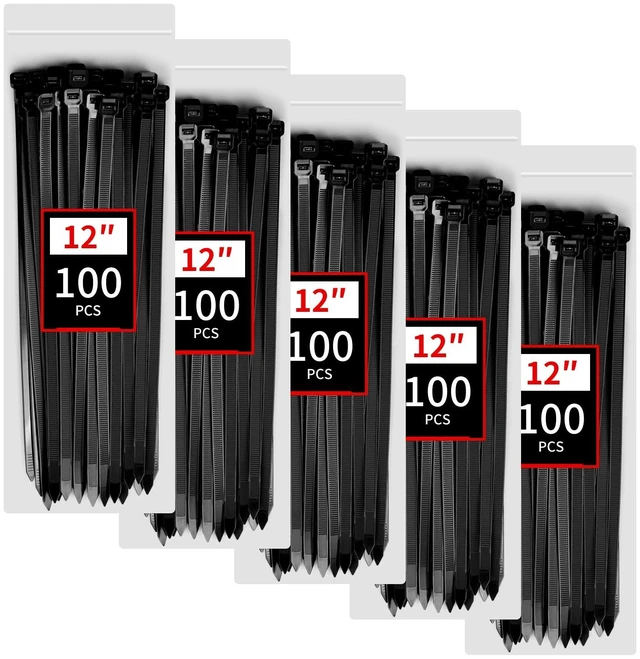 Main image of 12 Inch Black Zip Ties Heavy Duty 500 Pcs, 220 LBS Cable Ties UV Resistant Strong Cable Ties, Wire Ties, Self-Locking for Indoor Outdoor Cable Management