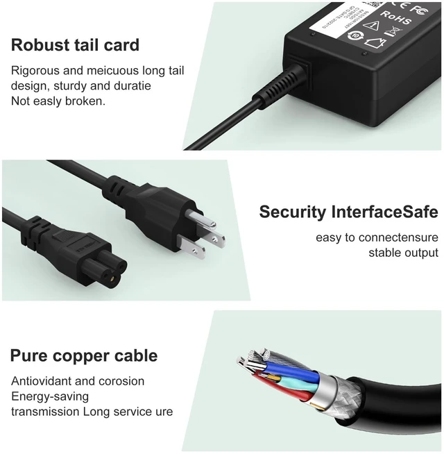 Alt view image 4 of 7 - 65W Charger Compatible with Dell Laptop Charger, AC Adapter for Inspiron 15/17/13/11 3000 5000 7000 Series,Vostro 15/14/13 3000 5000 Series Laptop