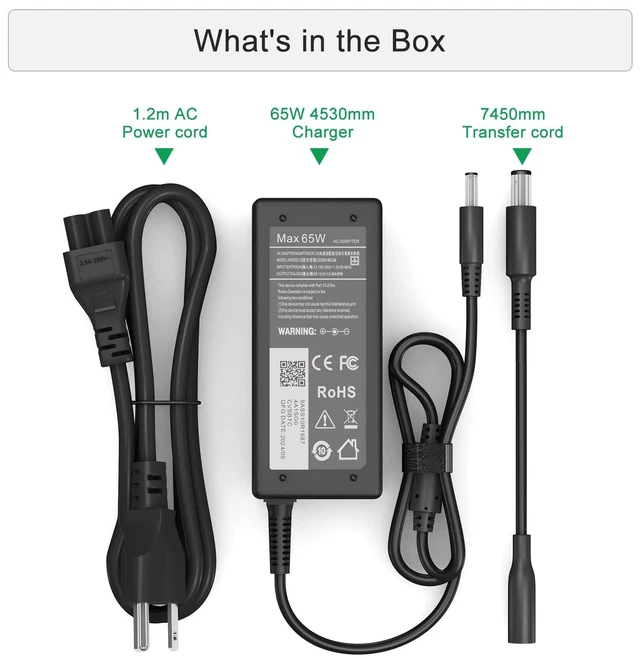 Alt view image 7 of 7 - 65W Charger Compatible with Dell Laptop Charger, AC Adapter for Inspiron 15/17/13/11 3000 5000 7000 Series,Vostro 15/14/13 3000 5000 Series Laptop