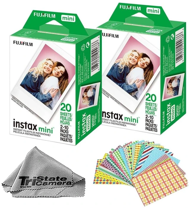 Main image of Instax Mini Instant Film, 40 Exposures + Sticker Frame Set + TSC Microfiber Cleaning Cloth, for Mini 8, 9, 11, 12, 25, 50S, 7S, 90 & Mini Link
