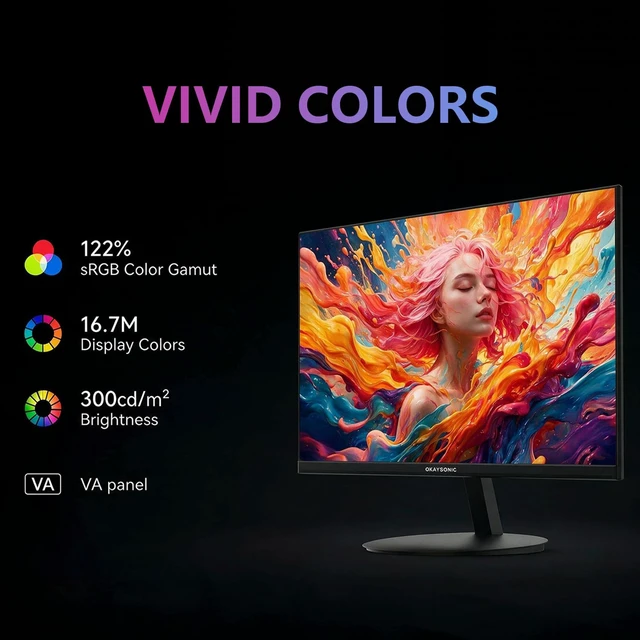 Alt view image 2 of 7 - 24 Inch Monitor 100Hz 1ms, AMD FreeSync, 100% sRGB, Eye Care HDMI VGA Ports, HDR, 40001 Contrast, LowBlue Mode, Ergonomic Tilt Eye Care for Home Office