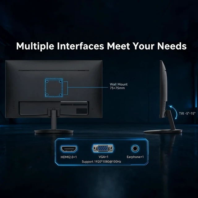 Alt view image 6 of 7 - 24 Inch Monitor 100Hz 1ms, AMD FreeSync, 100% sRGB, Eye Care HDMI VGA Ports, HDR, 40001 Contrast, LowBlue Mode, Ergonomic Tilt Eye Care for Home Office