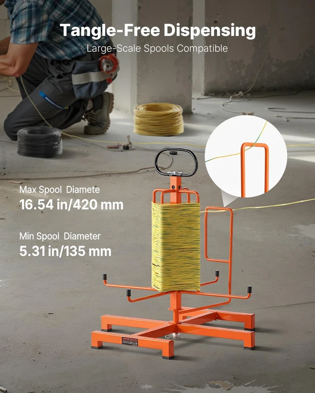 Alt view image 2 of 7 - Cable Dispenser, Floor or Stud Mounted, Wire Spool Rack, Portable Wire Rack Dispenser with Anti-Slip Metal Handle for Wiring Transport, Swivel Eyelet, for Electrical, Industrial and Retail Use