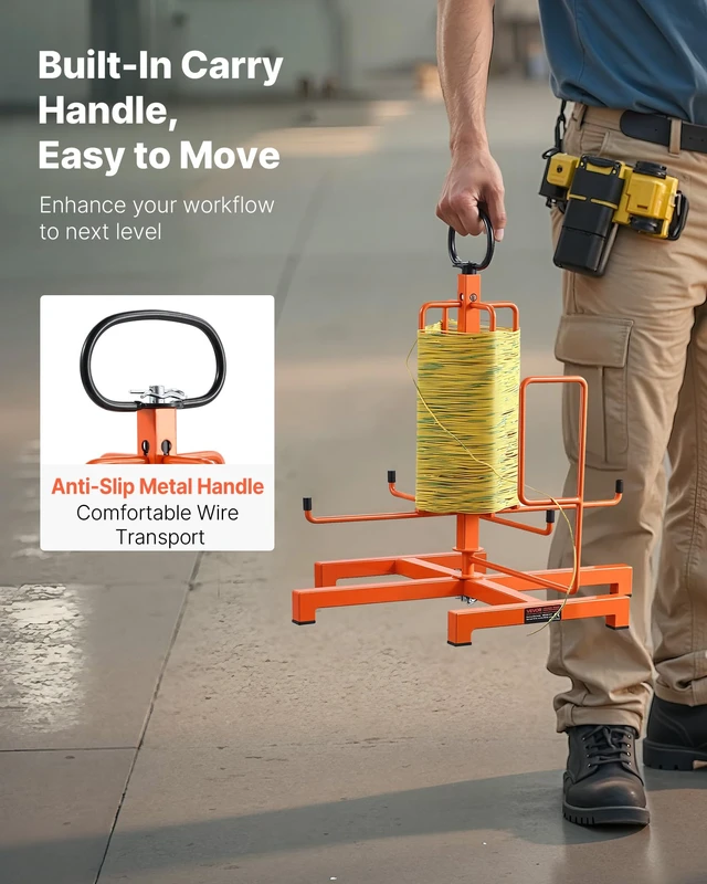 Alt view image 3 of 7 - Cable Dispenser, Floor or Stud Mounted, Wire Spool Rack, Portable Wire Rack Dispenser with Anti-Slip Metal Handle for Wiring Transport, Swivel Eyelet, for Electrical, Industrial and Retail Use