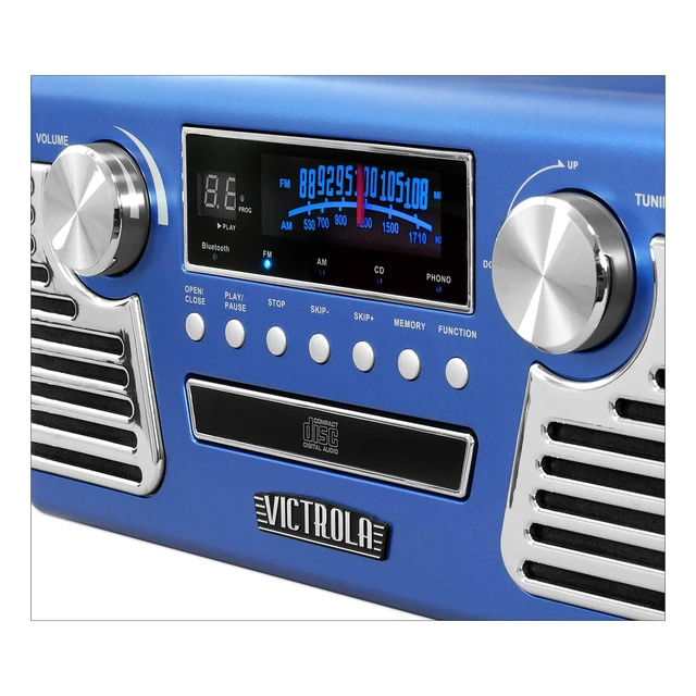 Alt view image 2 of 5 - Haley - Retro Bluetooth Record Player with CD Player - Blue Plays vinyl, CD and AM/FM radio through built-in stereo speakers, 1950s retro design, Bluetooth and aux streaming