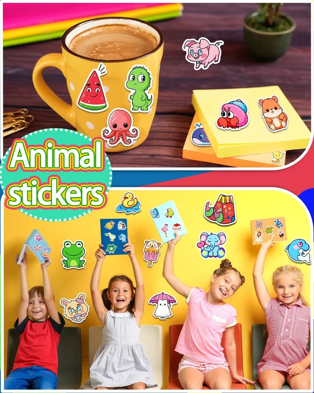 Alt view image 4 of 6 - 1200 Pcs Stickers for Kids, Cute Water Bottle Stickers, Kawaii Vinyl Sticker for Students Gifts School Supplies Classroom Teacher Prizes Animal Waterproof Sticker, Bulk Sticker Packs for Boys Girls