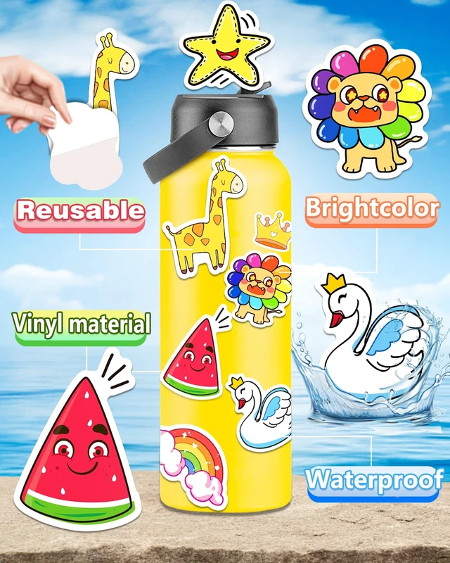 Alt view image 5 of 6 - 1200 Pcs Stickers for Kids, Cute Water Bottle Stickers, Kawaii Vinyl Sticker for Students Gifts School Supplies Classroom Teacher Prizes Animal Waterproof Sticker, Bulk Sticker Packs for Boys Girls