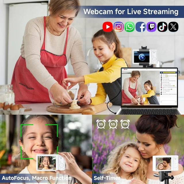Alt view image 4 of 7 - Digital Camera for Teens, 4K 44MP FHD 16x Zoom Point Shoot Camera 64GB Card Autofocus, Fill Light, Webcam Mode, Continuous Shooting, Time-Lapse, Filters, Easy Operation, Ideal for Beginners Kids