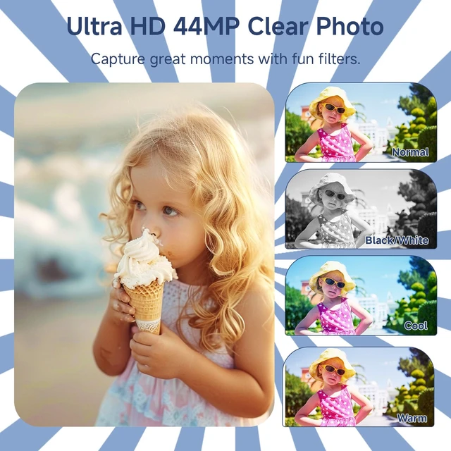 Alt view image 3 of 7 - Digital Camera for Teens, 4K 44MP FHD 16x Zoom Point Shoot Camera 64GB Card Autofocus, Fill Light, Webcam Mode, Continuous Shooting, Time-Lapse, Filters, Easy Operation, Ideal for Beginners Kids