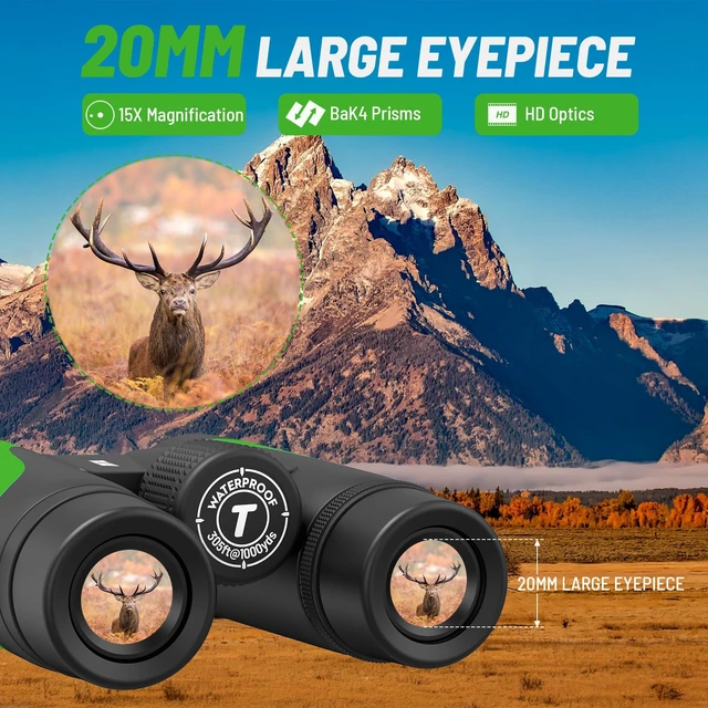 Alt view image 2 of 7 - 15x55 UHD Binoculars for Adults High Powered with Phone Adapter - Large View, BAK4 Prism, Waterproof, Lightweight for Bird Watching, Hunting, Cruise, Travel, Camping (Green)