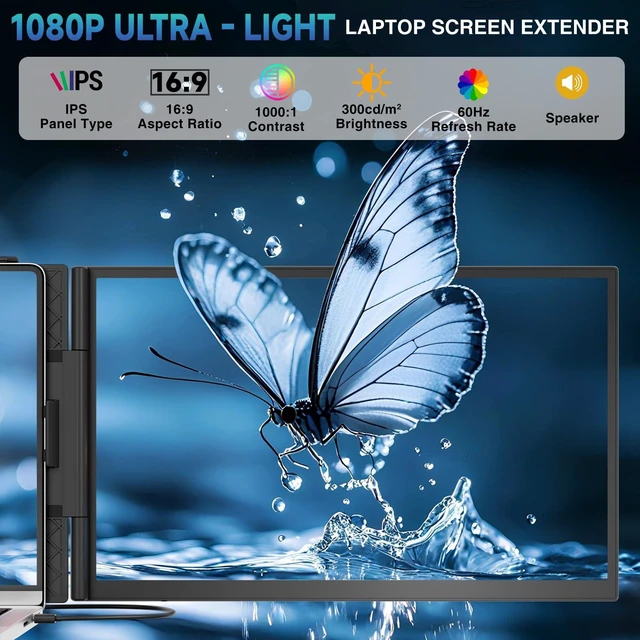 Alt view image 2 of 7 - Laptop Screen Extender, 2025 Upgraded Ultra-Thin 14 FHD 1080P Portable Monitor, Lightweight Dual Laptop Monitor Extender for 13-17.3 Laptops, Plug n Play for Windows/Mac/Android