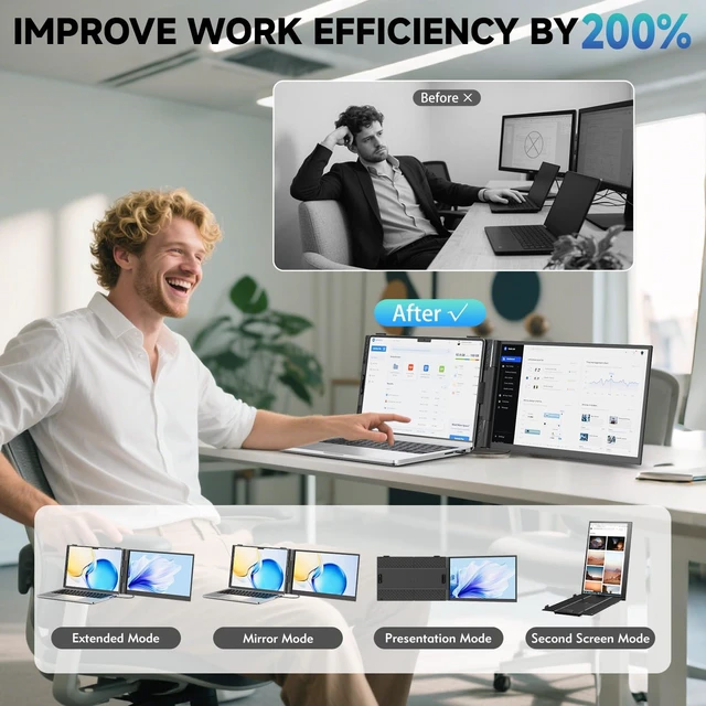 Alt view image 4 of 7 - Laptop Screen Extender, 2025 Upgraded Ultra-Thin 14 FHD 1080P Portable Monitor, Lightweight Dual Laptop Monitor Extender for 13-17.3 Laptops, Plug n Play for Windows/Mac/Android
