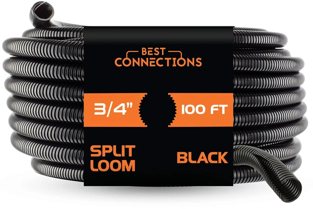 Main image of Split Wire Loom Flex-Guard Convoluted Tubing Protective Split Cable Sleeves for Auto Home Industrial Electrical Wires Chemical Resistant Conduit Black (3/4" - 100 ft)