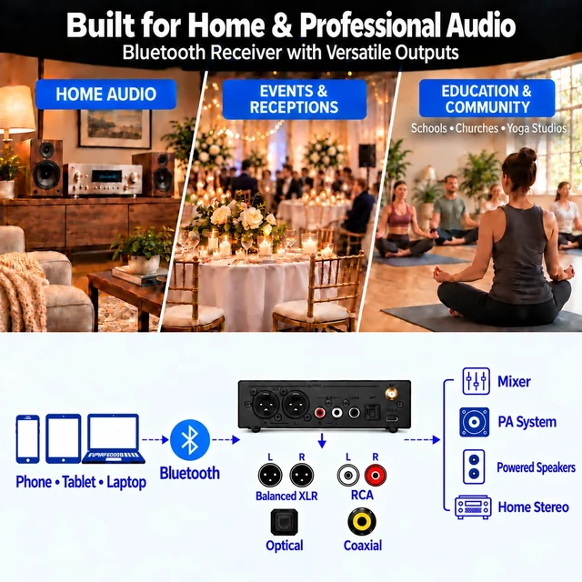 Alt view image 2 of 7 - B3 Professional XLR Bluetooth 5.1 Audio Receiver, LDAC & aptX HD Built-in ESS DAC; dual balanced XLR (L/R), RCA L/R, optical and coaxial outputs for mixers, PA systems, amps and stereos
