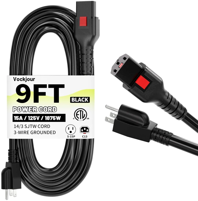 Main image of Universal 9FT(2.75m) Power Cord 3 Prong C13 with Lock, Black Suitable for Electronics Computer, Monitor, Instant Pot, Treadmill, Copier, TV, Samsung, Dell, 14AWG 15A 125V 1875W