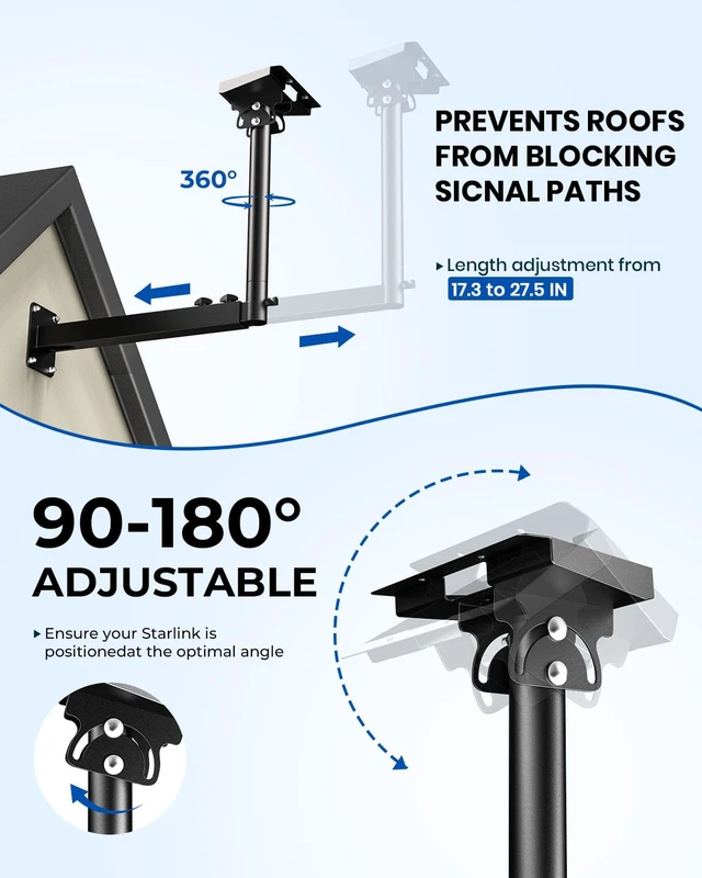 Alt view image 3 of 7 - Starlink Mount for Standard 4/4X/Gen 3, 360°Adjustable Telescoping Heavy Duty Wall Mount,Pole Mounting Kit,Waterproof & Rustproof. Suitable for Concrete and Wood Walls, Easy to Install