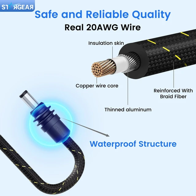 Alt view image 4 of 7 - for Starlink Mini Cable 32.8FT, Braided Wear-Resistant 20AWG Replacement Starlink Mini DC Power Cable Starlink Mini Accessories, Starlink Power Cord Outdoor (10M)