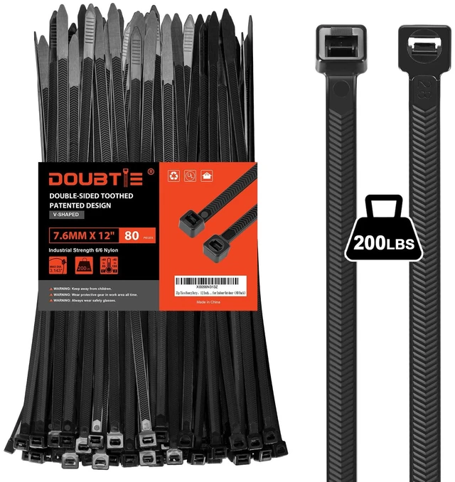 Main image of Zip Ties Heavy Duty 12 Inch V-Shaped Toothed Double Sided With 200 LBS Tensile Strength Cable Wire Ties Adjustable More Durable Nylon Tie Wraps for Indoor Outdoor80 Pack