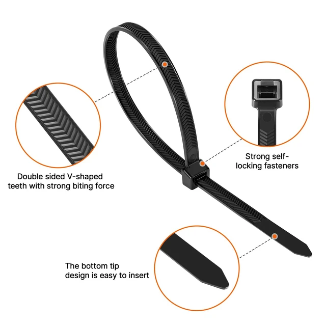 Alt view image 2 of 7 - Zip Ties Heavy Duty 12 Inch V-Shaped Toothed Double Sided With 200 LBS Tensile Strength Cable Wire Ties Adjustable More Durable Nylon Tie Wraps for Indoor Outdoor80 Pack