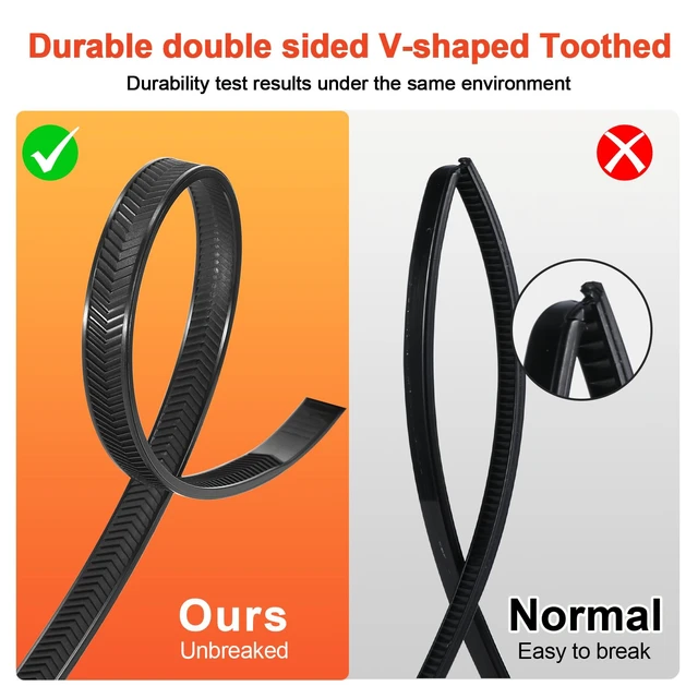 Alt view image 5 of 7 - Zip Ties Heavy Duty 12 Inch V-Shaped Toothed Double Sided With 200 LBS Tensile Strength Cable Wire Ties Adjustable More Durable Nylon Tie Wraps for Indoor Outdoor80 Pack