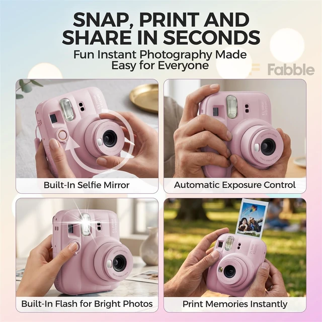 Alt view image 3 of 7 - Instax Mini 13 Instant Film Camera Candy Pink Bundle with Groovy Case, Instax Mini Twin Pack Film 20 Exposures, Automatic Exposure, Close-Up Mode, Selfie Mirror (Candy Pink)