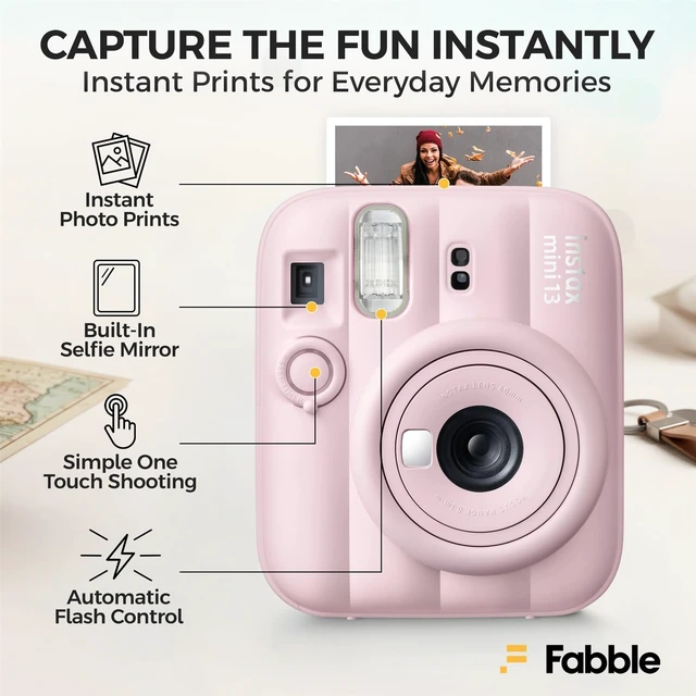 Alt view image 4 of 7 - Instax Mini 13 Instant Film Camera Candy Pink Bundle with Groovy Case, Instax Mini Twin Pack Film 20 Exposures, Automatic Exposure, Close-Up Mode, Selfie Mirror (Candy Pink)