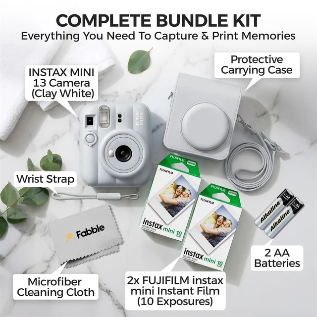 Alt view image 2 of 7 - Instax Mini 13 Instant Film Camera Clay White Bundle with Groovy Case, Instax Mini Twin Pack Film 20 Exposures, Automatic Exposure, Close-Up Mode, Selfie Mirror