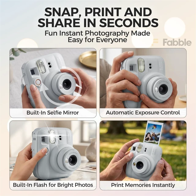 Alt view image 3 of 7 - Instax Mini 13 Instant Film Camera Clay White Bundle with Groovy Case, Instax Mini Twin Pack Film 20 Exposures, Automatic Exposure, Close-Up Mode, Selfie Mirror