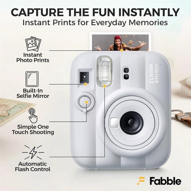 Alt view image 4 of 7 - Instax Mini 13 Instant Film Camera Clay White Bundle with Groovy Case, Instax Mini Twin Pack Film 20 Exposures, Automatic Exposure, Close-Up Mode, Selfie Mirror