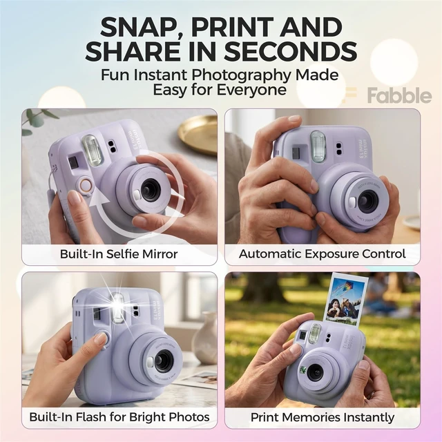 Alt view image 3 of 7 - Instax Mini 13 Instant Film Camera Dreamy Purple Bundle with Groovy Case, Instax Mini Twin Pack Film 20 Exposures, Automatic Exposure, Close-Up Mode, Selfie Mirror