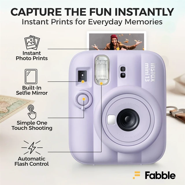 Alt view image 4 of 7 - Instax Mini 13 Instant Film Camera Dreamy Purple Bundle with Groovy Case, Instax Mini Twin Pack Film 20 Exposures, Automatic Exposure, Close-Up Mode, Selfie Mirror
