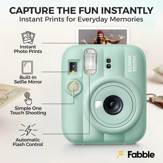 Alt view image 4 of 7 - INSTAX MINI 13 Instant Film Camera Lagoon Green Bundle with Caiul Groovy Case, INSTAX Mini Twin Pack Film 20 Exposures, Automatic Exposure, Close-Up Mode, Selfie Mirror