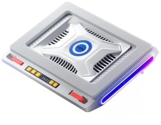 Main image of V10 Gaming Laptop Cooler, RGB Laptop Cooling Pad Stand with Powerful 4.72 Inch External Turbo Cooling Fan, Fast Cooling Computer 13-17.3inch, 3 Adjustable Stand, 4-Port USB C&A (White)