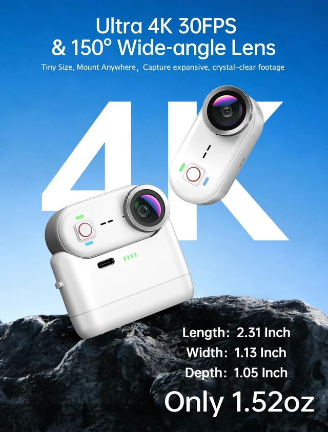 Alt view image 2 of 6 - 4K Waterproof Mini Action Camera, 64GB WiFi POV Video Wearable Body Camera Magnetic Pendant, Clip Mount, Charging Base, Hands-free POV Recording for Motorcycle, Hiking and Sports