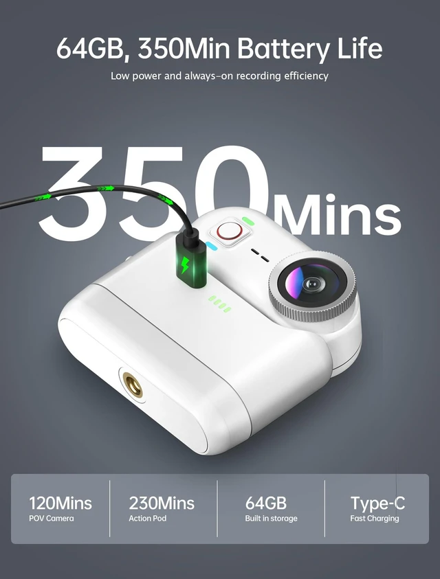 Alt view image 5 of 6 - 4K Waterproof Mini Action Camera, 64GB WiFi POV Video Wearable Body Camera Magnetic Pendant, Clip Mount, Charging Base, Hands-free POV Recording for Motorcycle, Hiking and Sports
