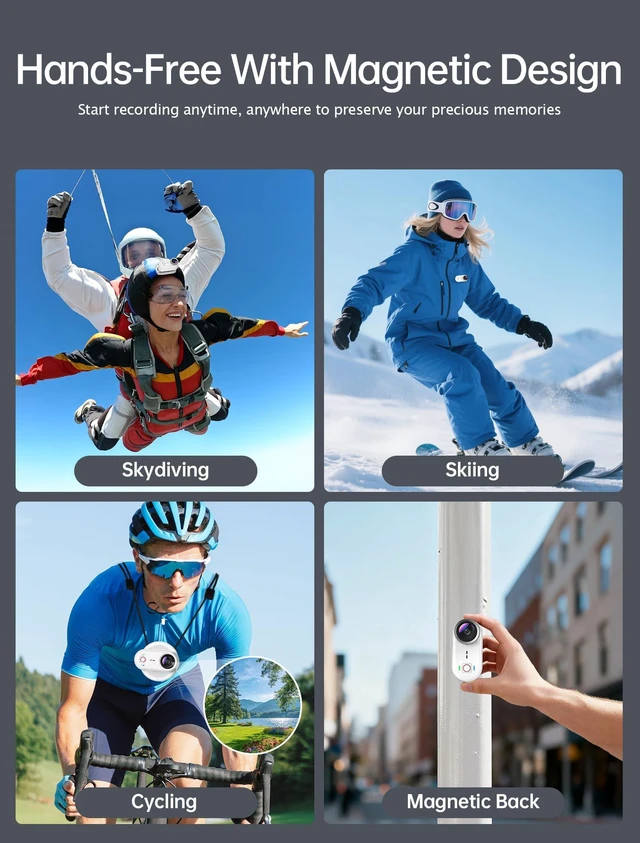 Alt view image 6 of 6 - 4K Waterproof Mini Action Camera, 64GB WiFi POV Video Wearable Body Camera Magnetic Pendant, Clip Mount, Charging Base, Hands-free POV Recording for Motorcycle, Hiking and Sports