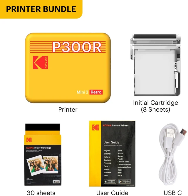 Alt view image 7 of 7 - Mini 3 Retro 3x3 Portable Photo Printer, 4PASS, 38 Sheets, White Bluetooth, iPhone & Android Smartphone Compatible, Smudge-Proof, Water-Resistant, Fade-Resistant