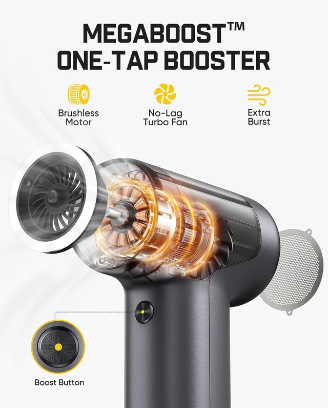 Alt view image 2 of 7 - B10 Pro Electric Air Duster (Sliver) 110,000RPM Brushless Motor, One-Tap Booster, 3-Speed Adjustable Control for PC, Keyboard & Electronics