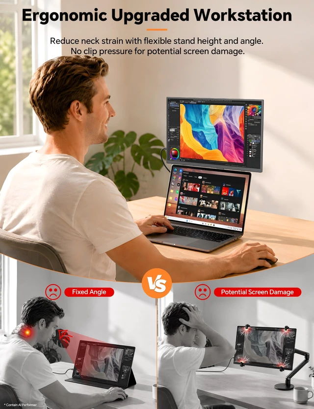 Alt view image 3 of 7 - Travel Portable Monitor with Stand, w/Magnetic Stand & Speaker 15.6" 1080P 125% sRGB USB-C HDMI HDR External Display, 2nd Screen for Laptop MacBook Computer Phone Tablet Switch PS5 Xbox