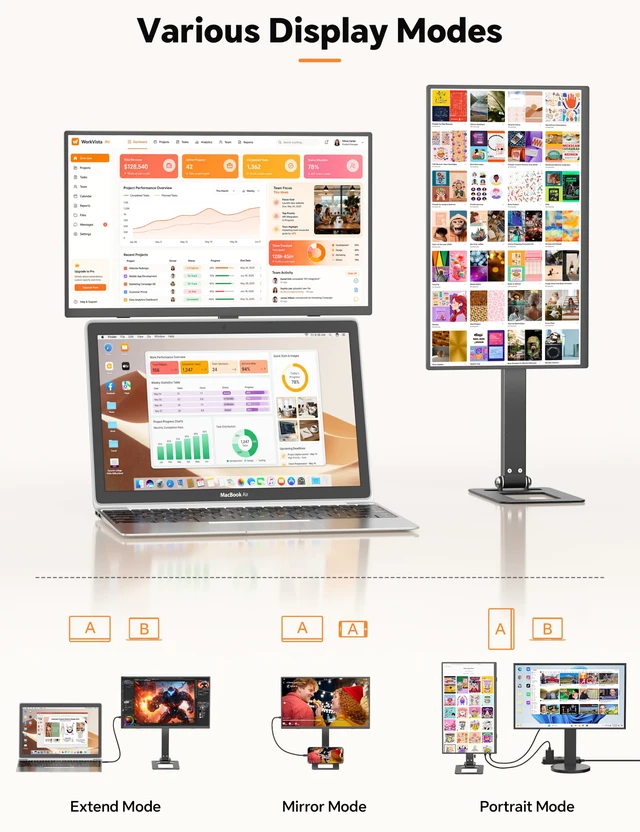 Alt view image 6 of 7 - Travel Portable Monitor with Stand, w/Magnetic Stand & Speaker 15.6" 1080P 125% sRGB USB-C HDMI HDR External Display, 2nd Screen for Laptop MacBook Computer Phone Tablet Switch PS5 Xbox
