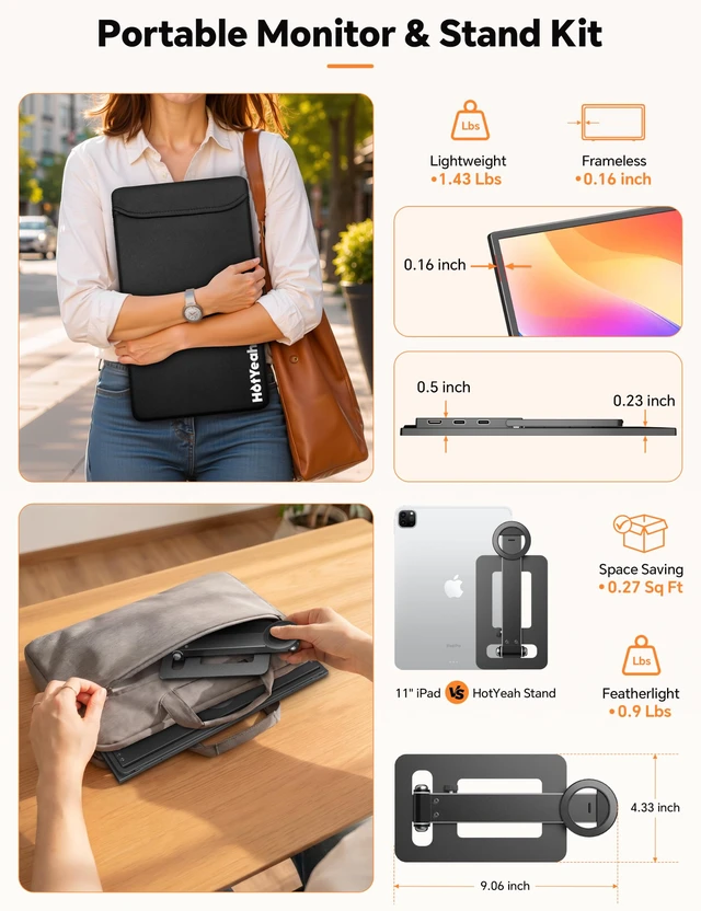 Alt view image 7 of 7 - Travel Portable Monitor with Stand, w/Magnetic Stand & Speaker 15.6" 1080P 125% sRGB USB-C HDMI HDR External Display, 2nd Screen for Laptop MacBook Computer Phone Tablet Switch PS5 Xbox