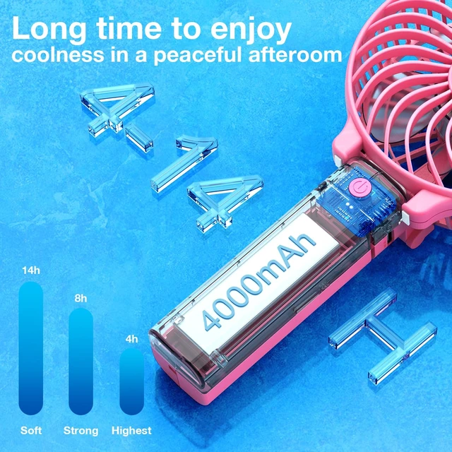 Alt view image 4 of 7 - Portable Handheld Fan, Powerful+Durable+180° Foldable, Mini Hand Fans with USB Rechargeable Battery Operated Cooling Accessories for Personal Use, Travel, Office Pink