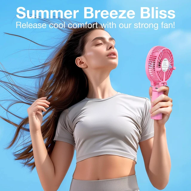 Alt view image 6 of 7 - Portable Handheld Fan, Powerful+Durable+180° Foldable, Mini Hand Fans with USB Rechargeable Battery Operated Cooling Accessories for Personal Use, Travel, Office Pink