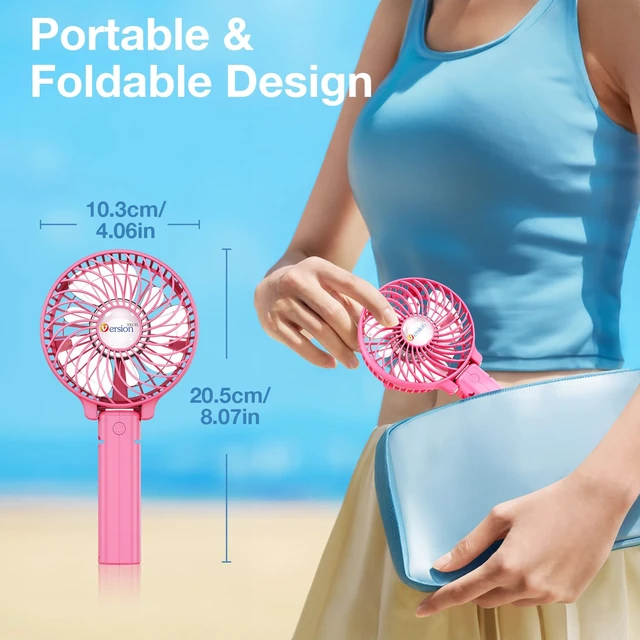 Alt view image 7 of 7 - Portable Handheld Fan, Powerful+Durable+180° Foldable, Mini Hand Fans with USB Rechargeable Battery Operated Cooling Accessories for Personal Use, Travel, Office Pink