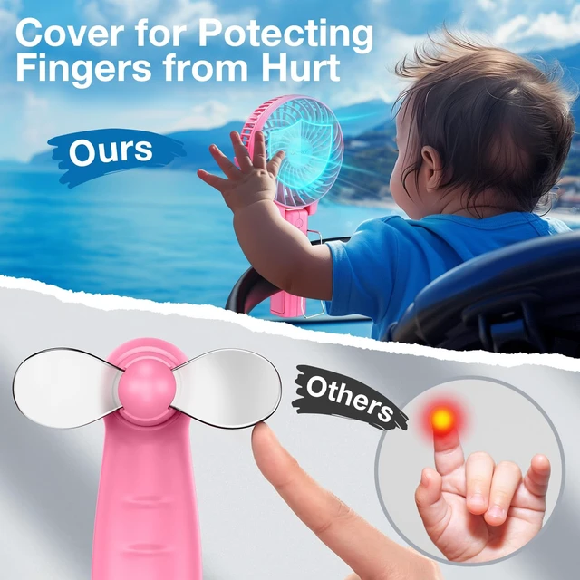 Alt view image 5 of 7 - Portable Handheld Fan, Powerful+Durable+180° Foldable, Mini Hand Fans with USB Rechargeable Battery Operated Cooling Accessories for Personal Use, Travel, Office Pink