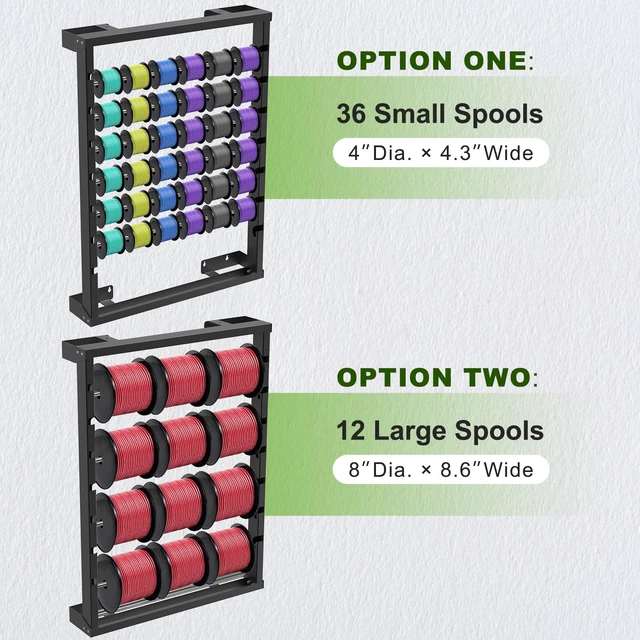 Alt view image 2 of 7 - Wall Mount Wire Spool Rack, Cable Dispenser with 6 Adjustable Rods Heavy Duty Steel Cable Reel Holder, Wire Rack for Industrial, Electrical, and Retail Storage and Display (Black)