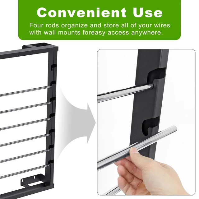 Alt view image 4 of 7 - Wall Mount Wire Spool Rack, Cable Dispenser with 6 Adjustable Rods Heavy Duty Steel Cable Reel Holder, Wire Rack for Industrial, Electrical, and Retail Storage and Display (Black)